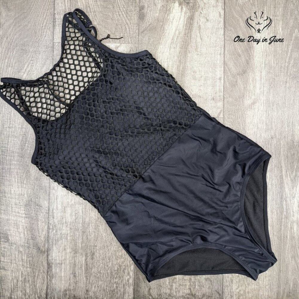 Amzbrly High Neck Fishnet One Piece Swimsuit Size M
